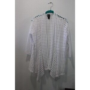 Clara Sun Woo S Open Front Cardigan Swim Cover Up Stretch Mesh Large Dot Holes